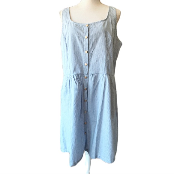 Sucrefas Blue Pinstripe Button front skater dress - Picture 7 of 10